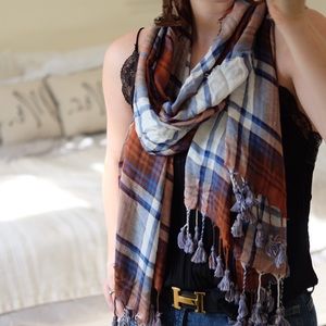 Classic Blue and Brown Plaid Scarf